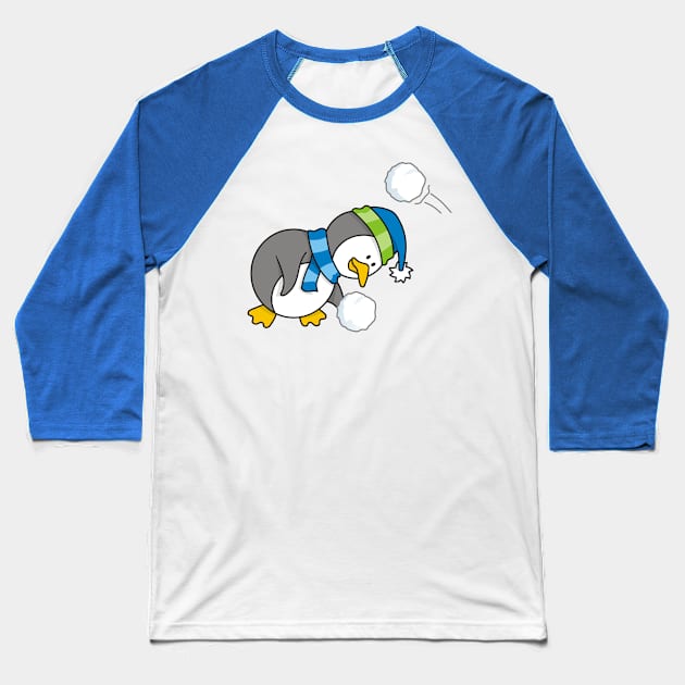 Little Penguin Getting a Snow Ball Baseball T-Shirt by sifis